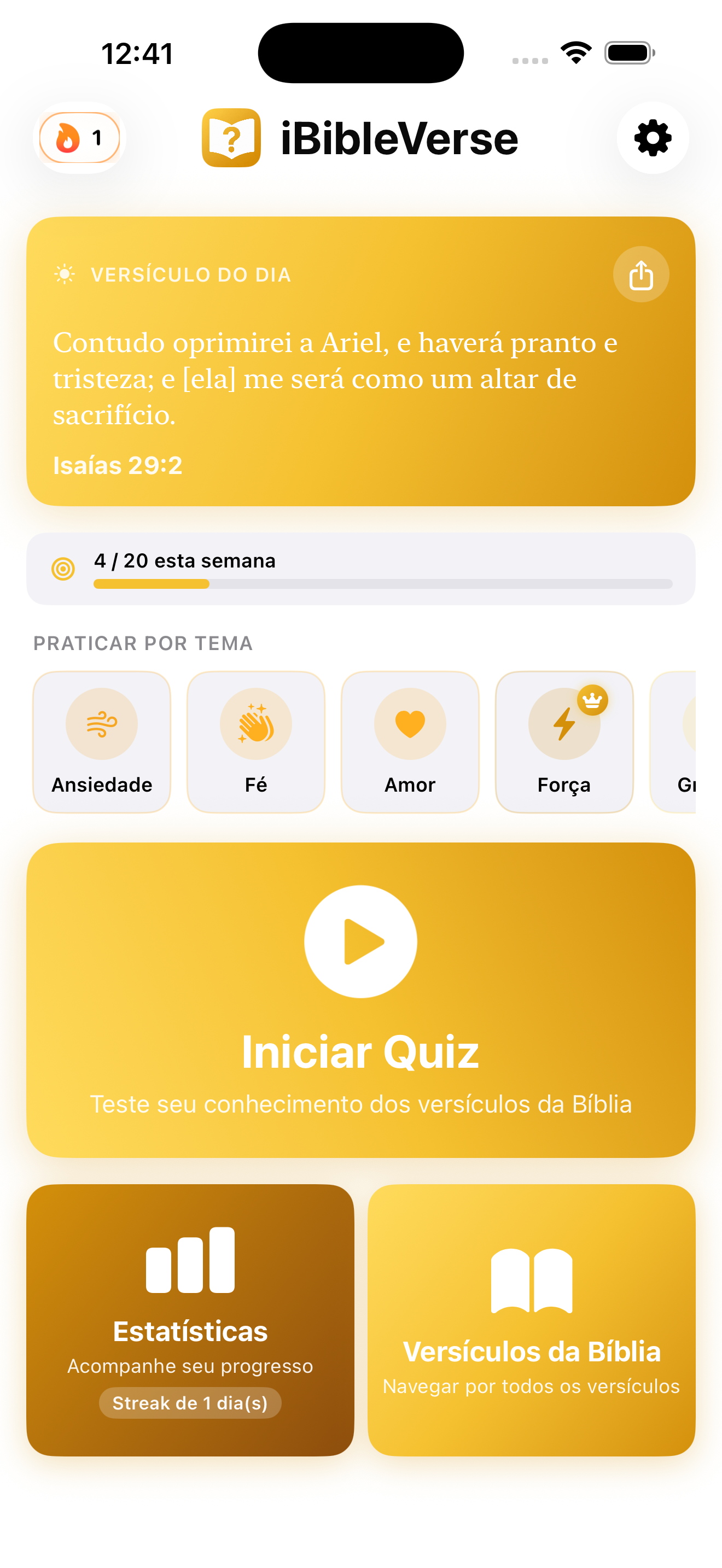 Tela inicial do iBibleVerse